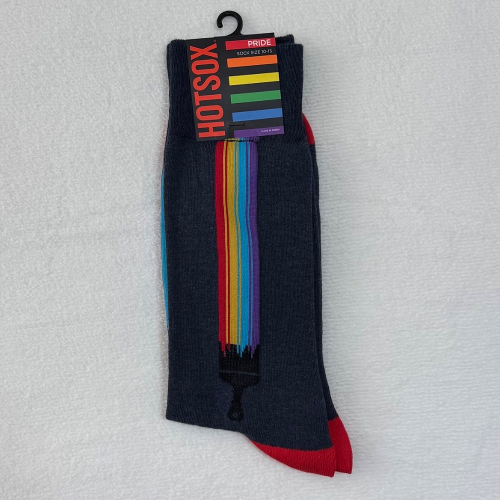 Hot Sox Rainbow Brush Pride Novelty Art Crew Socks, Denim Heather, Men's 10-13